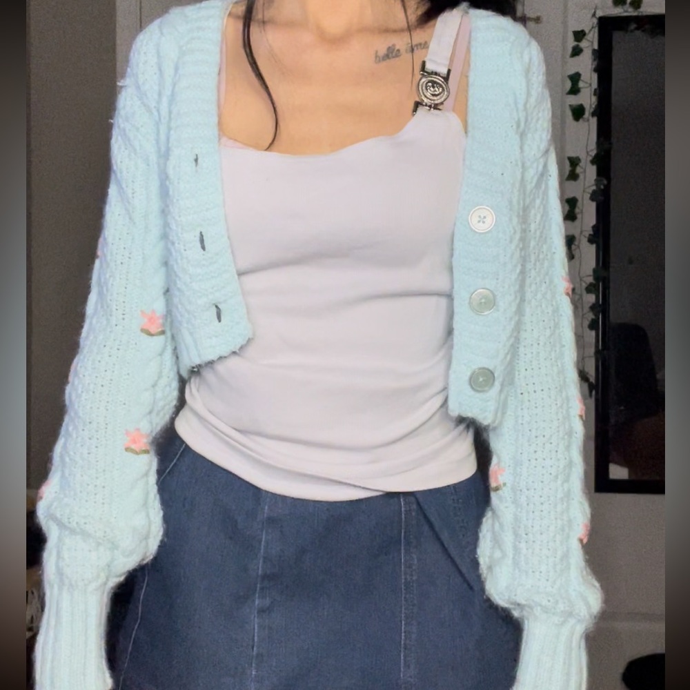 Wild fable cropped blue cable knit cardigan